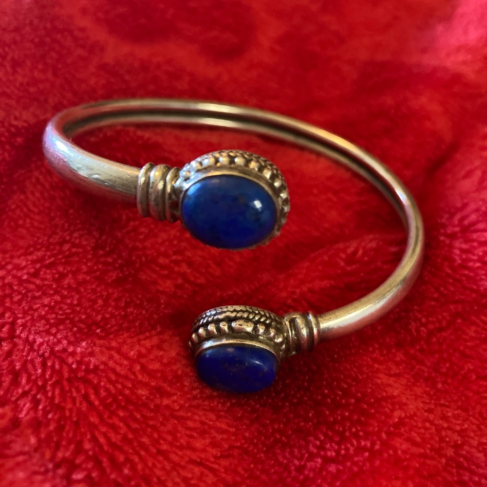 silver lapis cuff bracelet